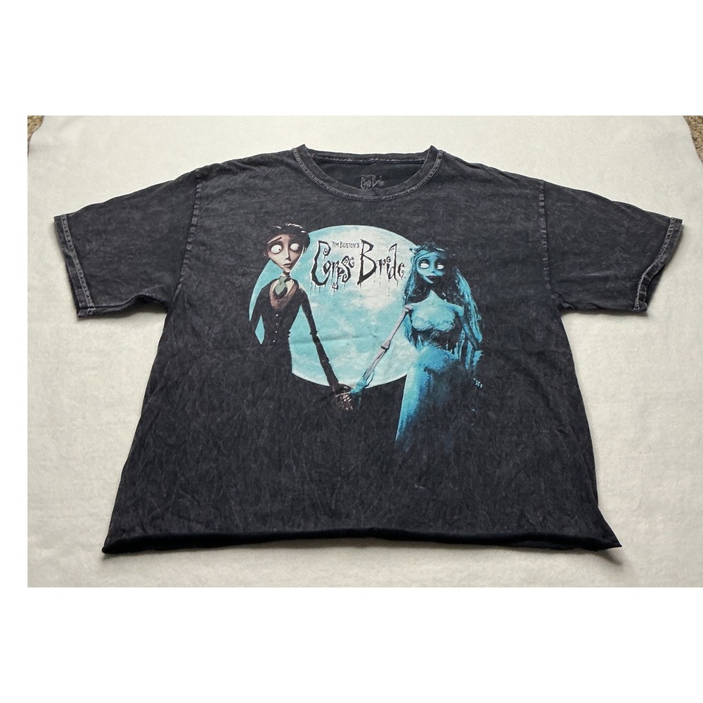 Corpse Bride Tim Burton Graphic T-Shirt Acid Wash Grey Medium